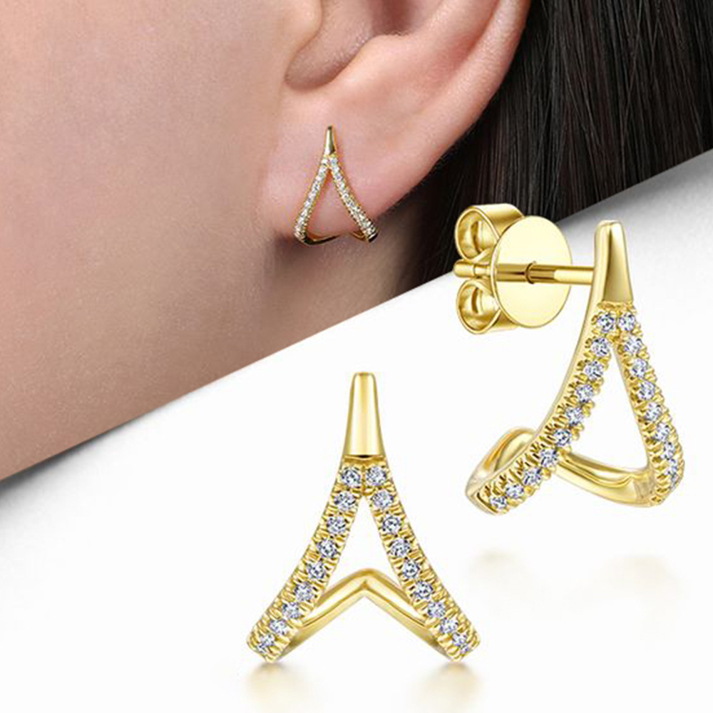 French Chanel style geometric earrings for women, simple design, A-line micro-inlaid water drop earrings, fashionable earrings