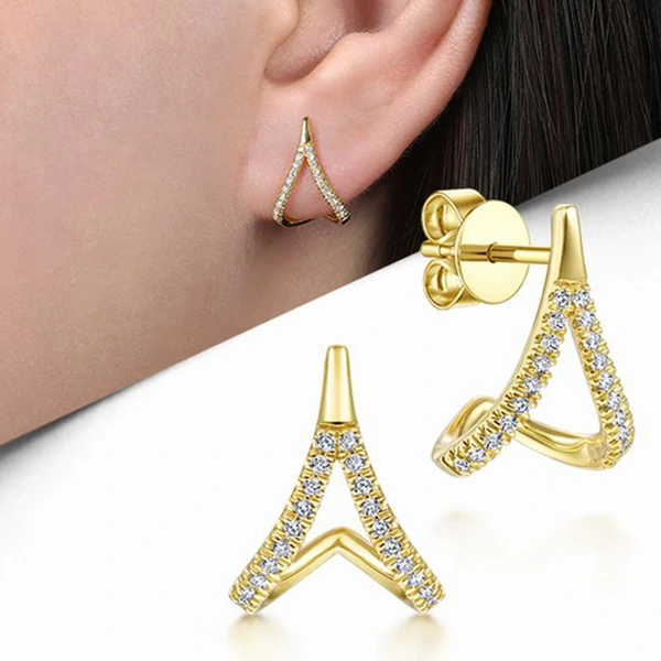 French Chanel style geometric earrings for women, simple design, A-line micro-inlaid water drop earrings, fashionable earrings