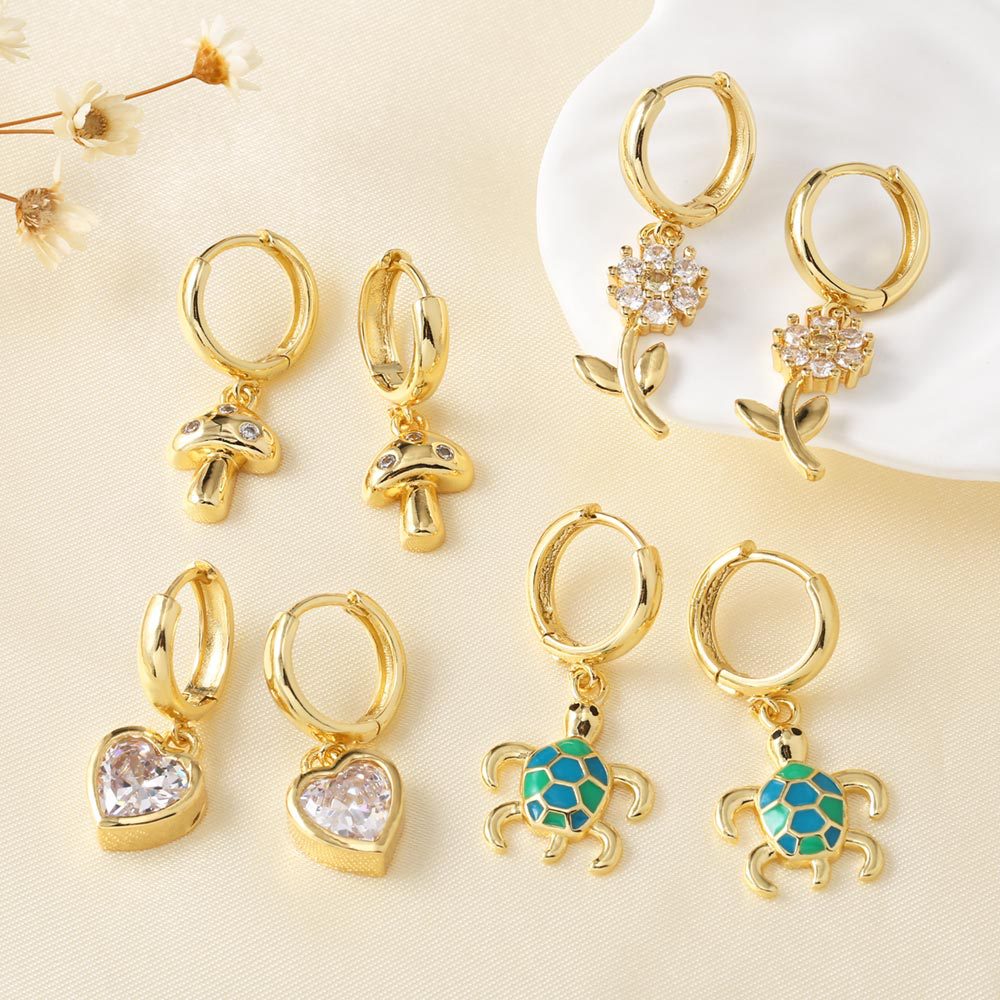 AS jewelry hot selling inlaid zircon heart flower copper plated real gold earrings earrings female err06