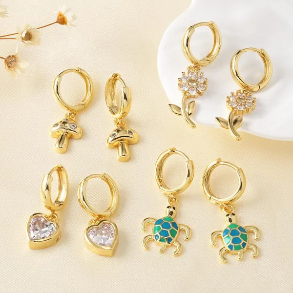 AS jewelry hot selling inlaid zircon heart flower copper plated real gold earrings earrings female err06