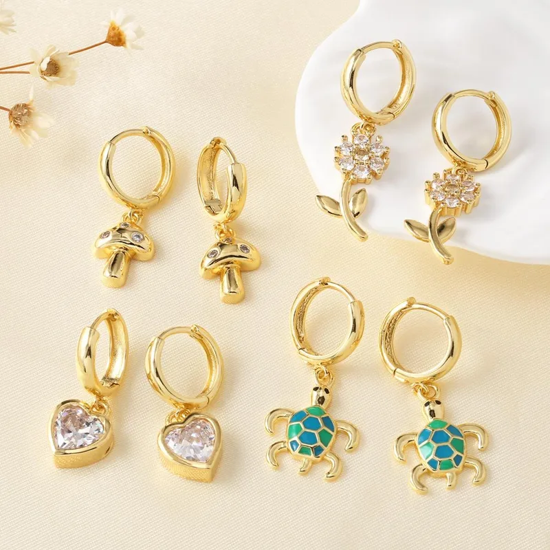 AS jewelry hot selling inlaid zircon heart flower copper plated real gold earrings earrings female err06