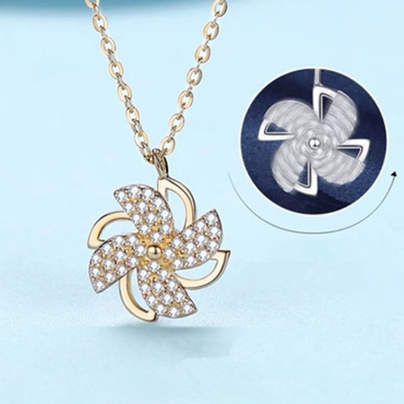 Live streaming accessories hot style rotatable windmill necklace female niche clavicle chain pendant