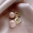 TEMU's new hot-selling earrings, pink pearl earrings for women, niche design ear clips, light luxury French earrings