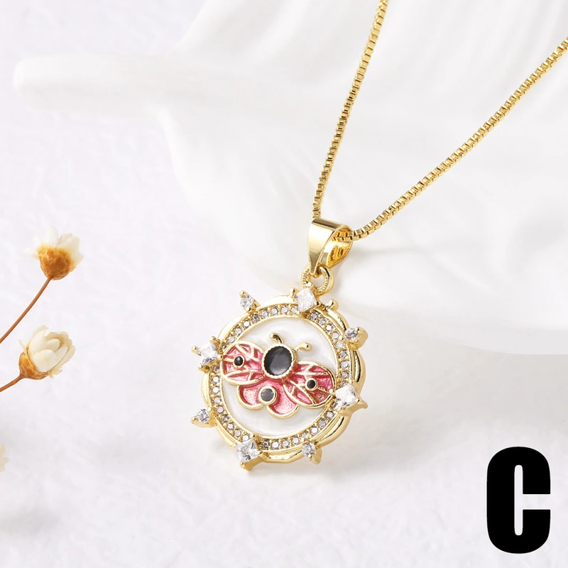 AS jewelry hot selling copper plated real gold oil pearl love flower pendant necklace clavicle chain female nky64