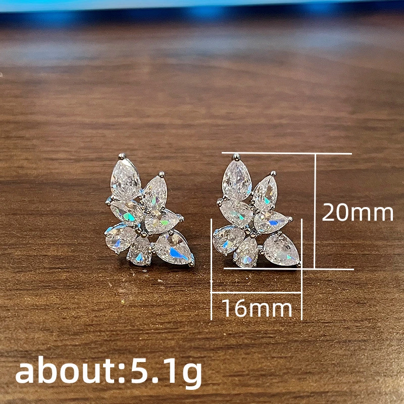 European and American high-quality leaf earrings 3A zircon all-match geometric leaf earrings for women manufacturers spot wholesale