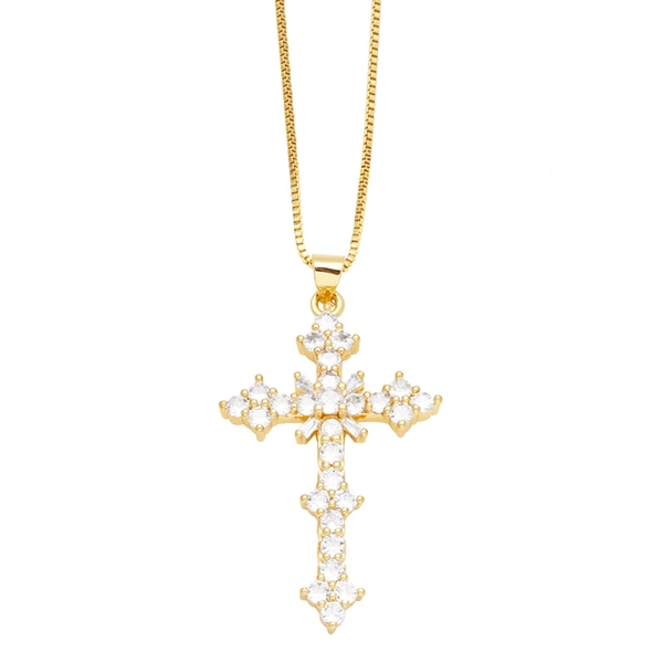 European and American jewelry micro-inlaid colored zircon cross pendant necklace hip hop retro clavicle chain nks87