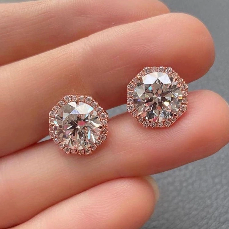 Internet celebrity star same style earrings retro rose gold zircon earrings exquisite ear hole anti-blocking earrings