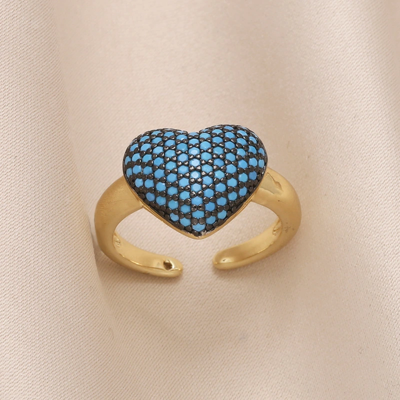 Clearance European and American inlaid colored zircon love ring female personality all-match gold-plated open ring rin14