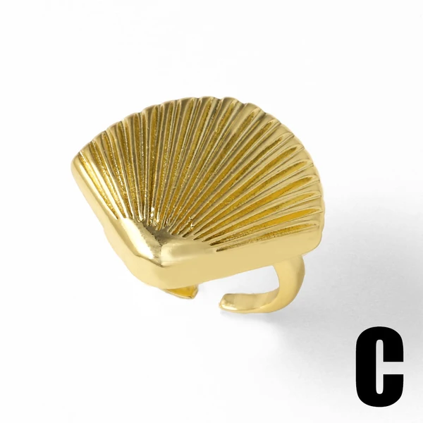 AS jewelry new hot selling starfish shell open ring female copper plated 18k gold shark ring rih59