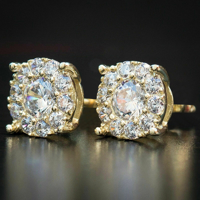 Fully inlaid zircon earrings popular hip-hop four-claw round earrings simple commuting all-match female earrings