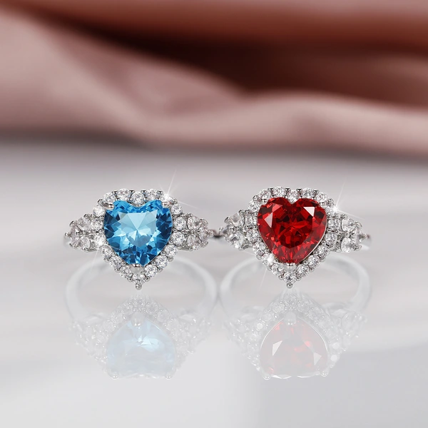 Live broadcast of the new trend of topaz blue zircon ocean heart-shaped pendant ring earrings set for women