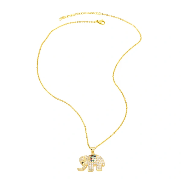 Love necklace women's colored zircon elephant pendant European and American style retro personality all-match clavicle chain nks85