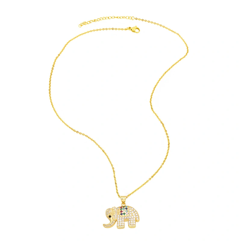 Love necklace women's colored zircon elephant pendant European and American style retro personality all-match clavicle chain nks85