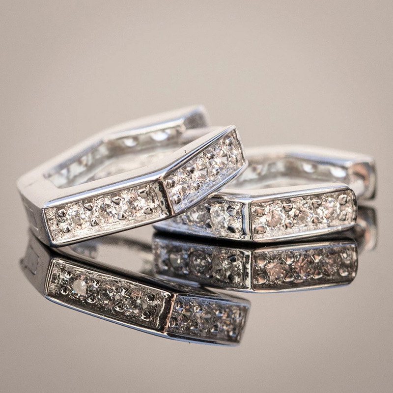  European and American simple hexagonal earrings geometric design zircon ladies jewelry daily matching earrings