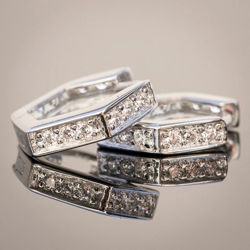  European and American simple hexagonal earrings geometric design zircon ladies jewelry daily matching earrings