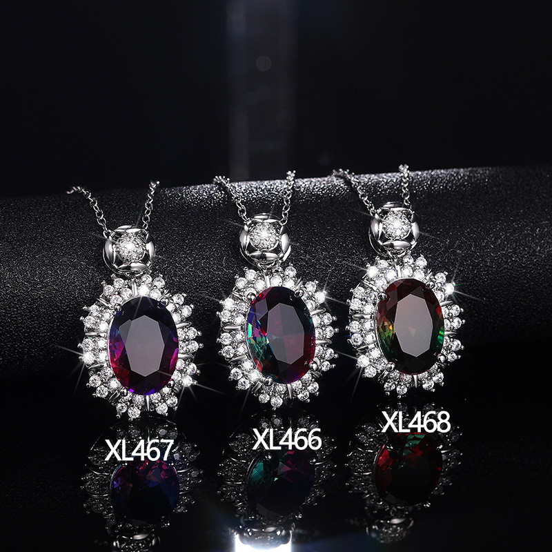 Palace style colored gemstone necklace full of diamond zircon pendant clavicle chain luxury high-end flower necklace for women