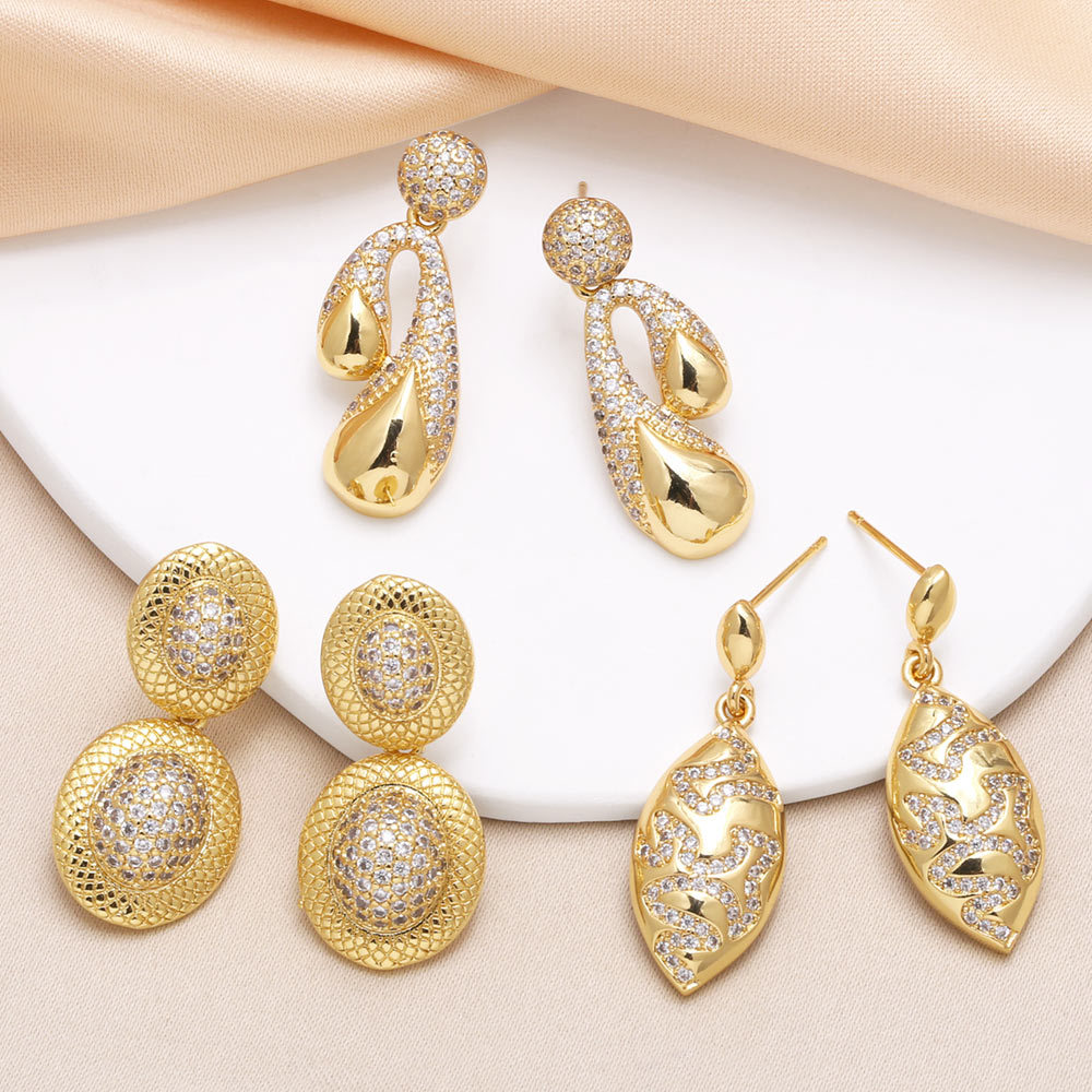 AS jewelry hot selling water drop earrings female copper plated real gold full zircon irregular earrings era345