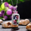 European and American light luxury necklace 15*25mm super large colored zircon necklace luxury two-color gemstone pendant