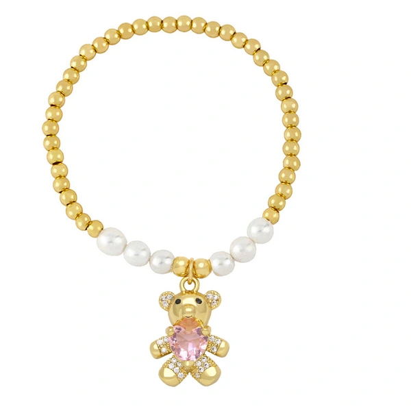 Pearl copper bead bracelet love bear pendant bracelet personality simple girls bracelet hand jewelry bra94