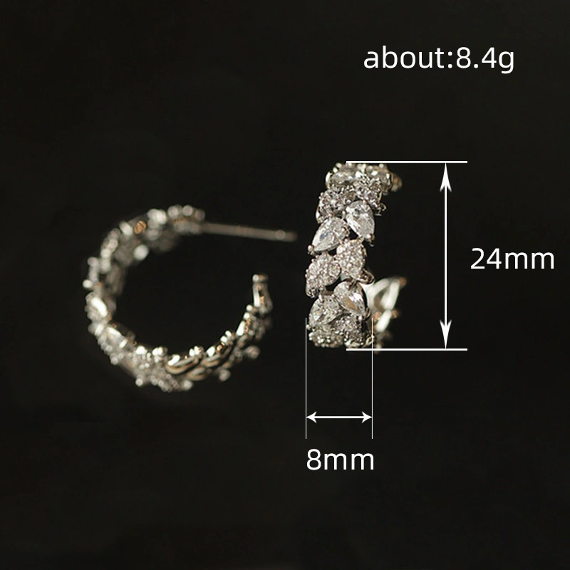 Korean fashion exquisite high-end earrings teardrop-shaped temperament C-shaped earrings plant leaf earrings