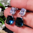 New earrings, oversized fat square diamond zircon earrings for women, exquisite peacock blue crystal earrings
