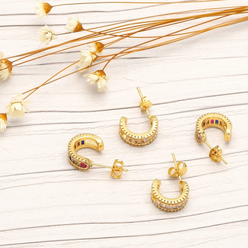 C-shaped colored zircon earrings for women 2022 new European and American style fashion personality versatile earrings era080