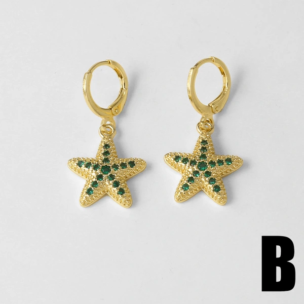Jewelry copper plated real gold starfish whale earrings micro inlaid zircon fishtail earrings earrings erz86
