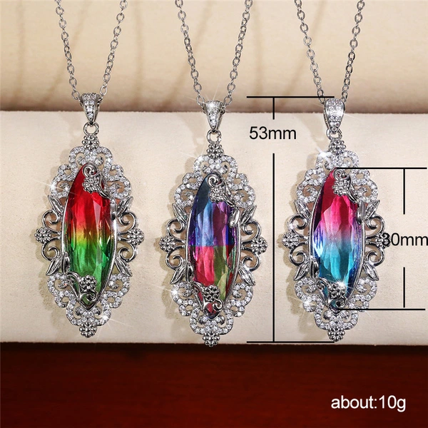 2022 Spring New Natural Series Luxury Hollow Pattern Inlaid Olive Gradient Stone Pendant Necklace