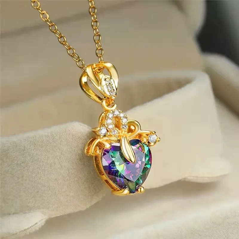   Hot selling fashion love pendant heart shaped zircon women's necklace royal queen accessories necklace female