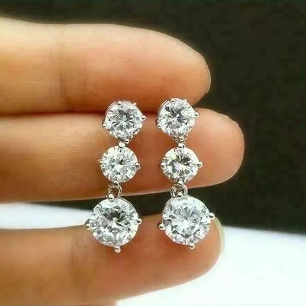 Long round zircon earrings for women European and American fashion earrings, super shiny and versatile earrings, manufacturers and wholesalers