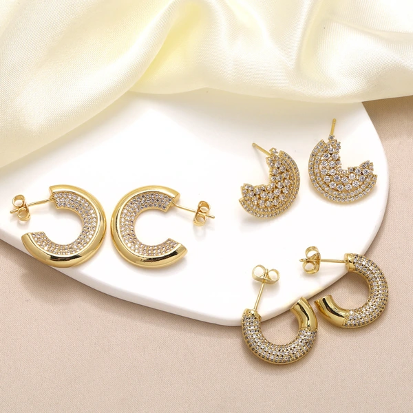 AS jewelry studs hot selling C-shaped earrings for women inlaid with zircon gold-plated geometric earrings erz26