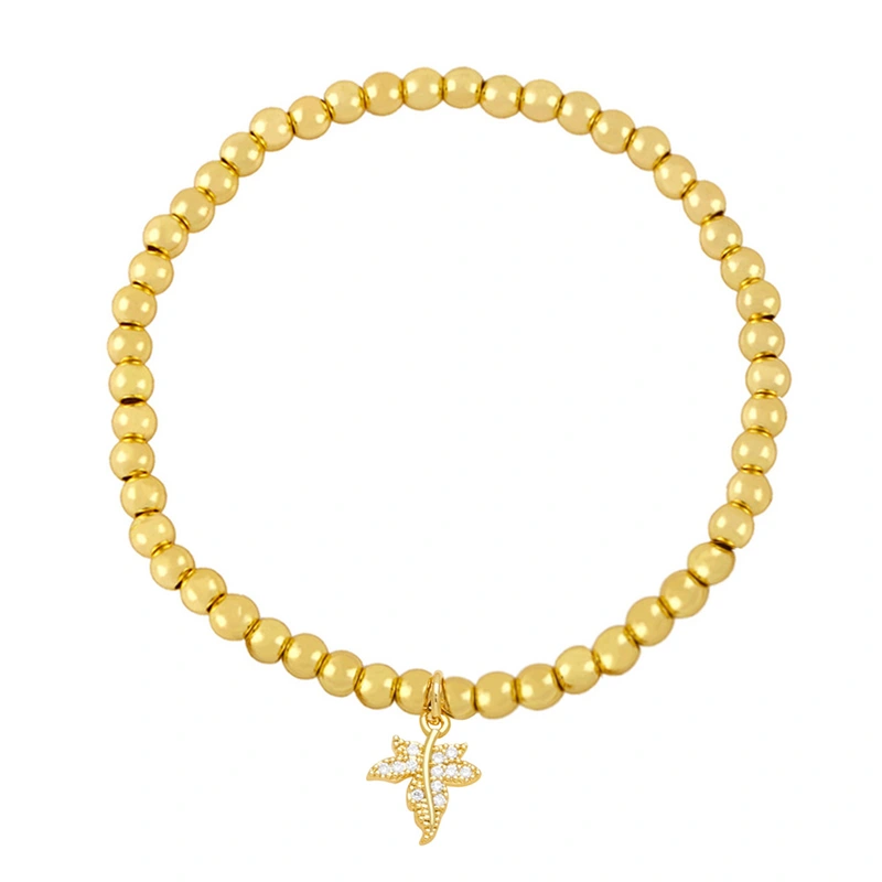 Niche design color-preserving gold bead bracelet angel turtle leaf pendant bracelet student girlfriend bracelet bra56