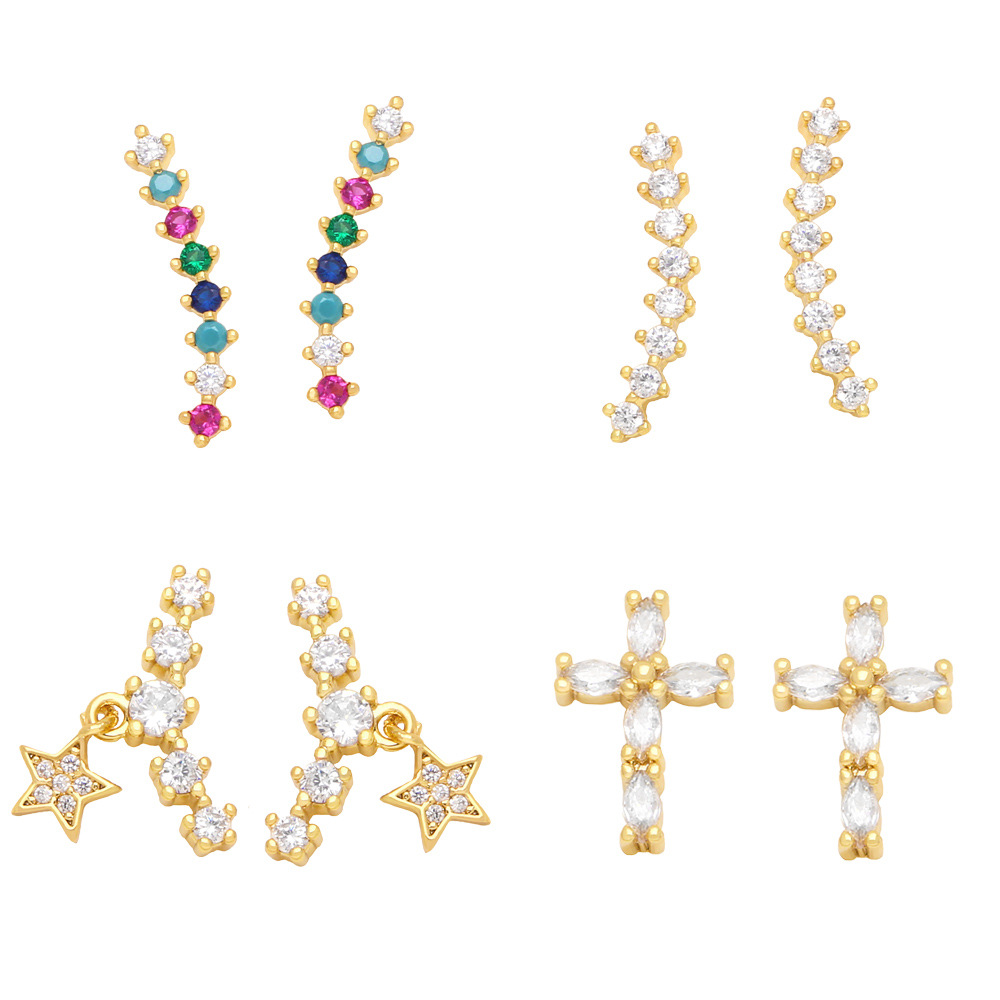 New color zirconium earrings female European and American fashion simple Internet celebrity retro cross earrings era057