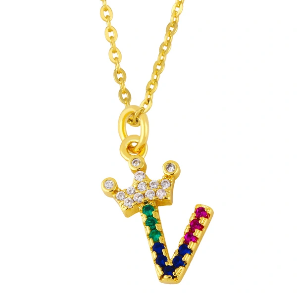 AS jewelry European and American new products diamond necklace 26 English letters crown surname couple pendant nkt03