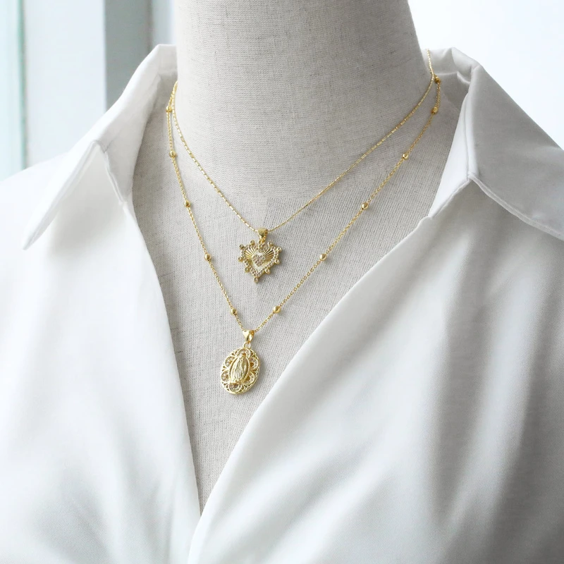 AS jewelry love cross pendant necklace gold-plated zircon inlaid Our Lady clavicle chain nkb101