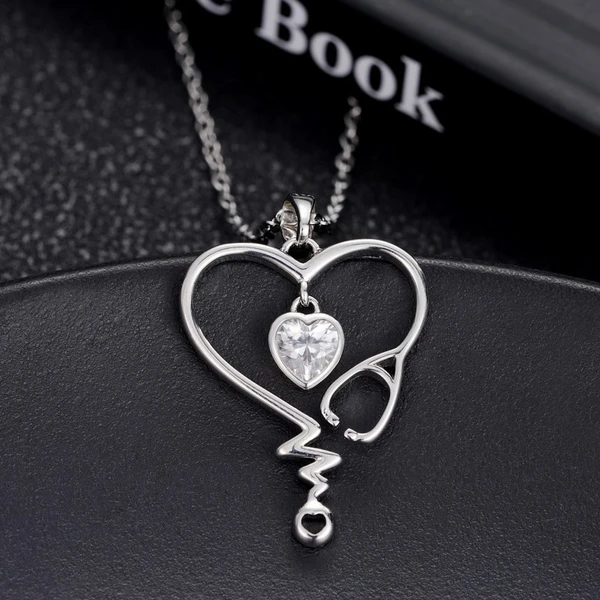 Hot selling jewelry creative stethoscope design women's necklace heartbeat frequency necklace female