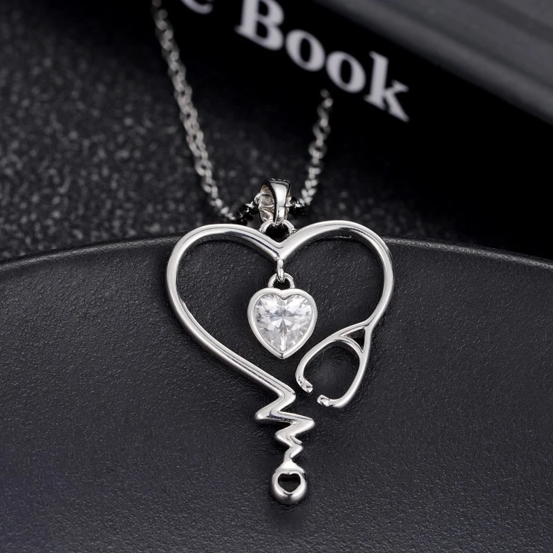 Hot selling jewelry creative stethoscope design women's necklace heartbeat frequency necklace female