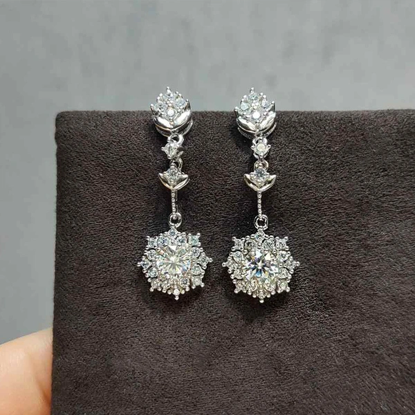Korean fashion earrings long tassel round diamond earrings European and American flower zircon earrings wholesale