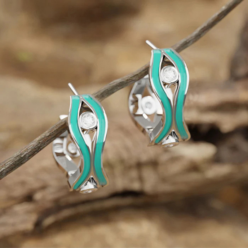 Xiaohongshu's new earrings painted with oil lines and wave jewelry geometric retro new Chinese style earrings