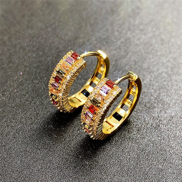 European and American new fashion niche colored zircon earrings for women brass gold-plated simple earrings