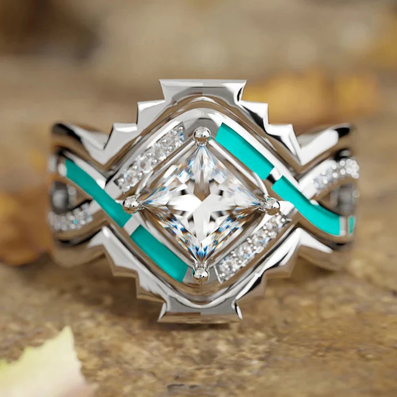  Factory direct sales of new three-piece ring sets with a futuristic, sweet, cool, and geometric feel.