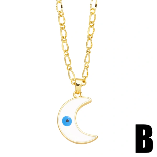European and American style personality fashion Turkish blue eye necklace female moon heart shaped devil eye clavicle chain nkb226