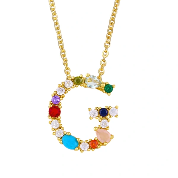 Letter necklace European and American new color zircon necklace with diamond surname English AZ letter necklace nkp25