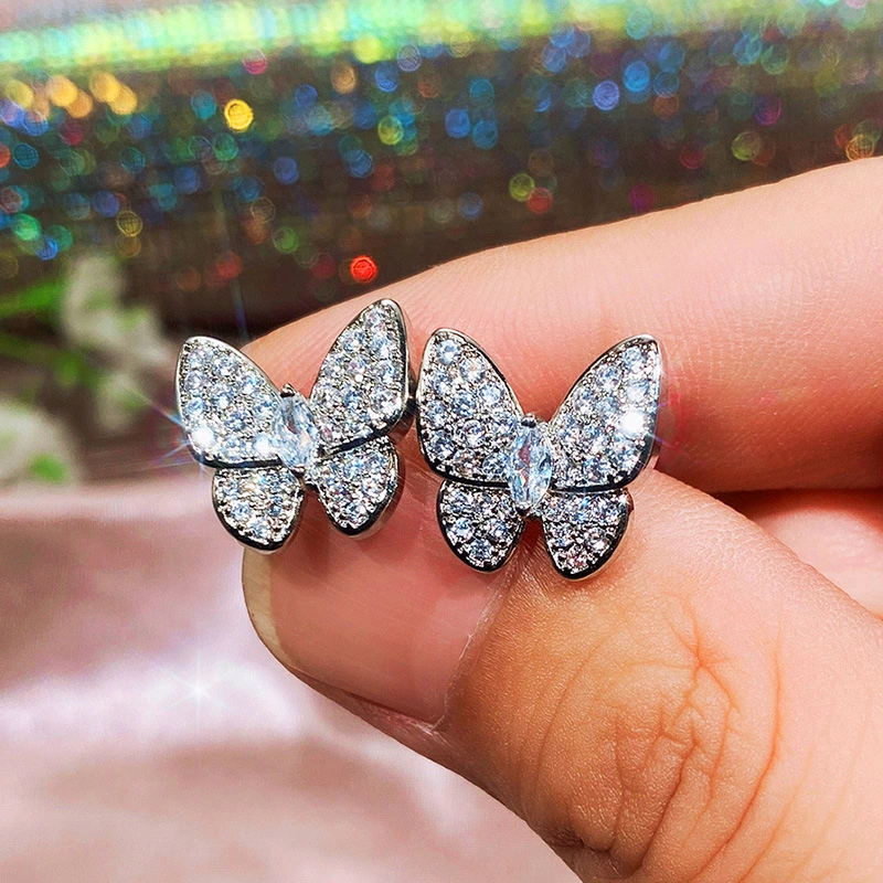 2021 live hot selling style butterfly zircon celebrity three-piece jewelry set spot direct sales