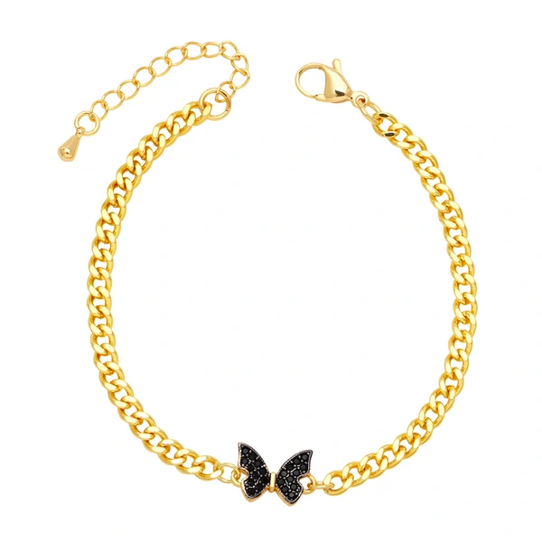 European and American style personality Cuban chain bracelet female Internet celebrity fashion trend high-end inlaid zircon butterfly bracelet brj33