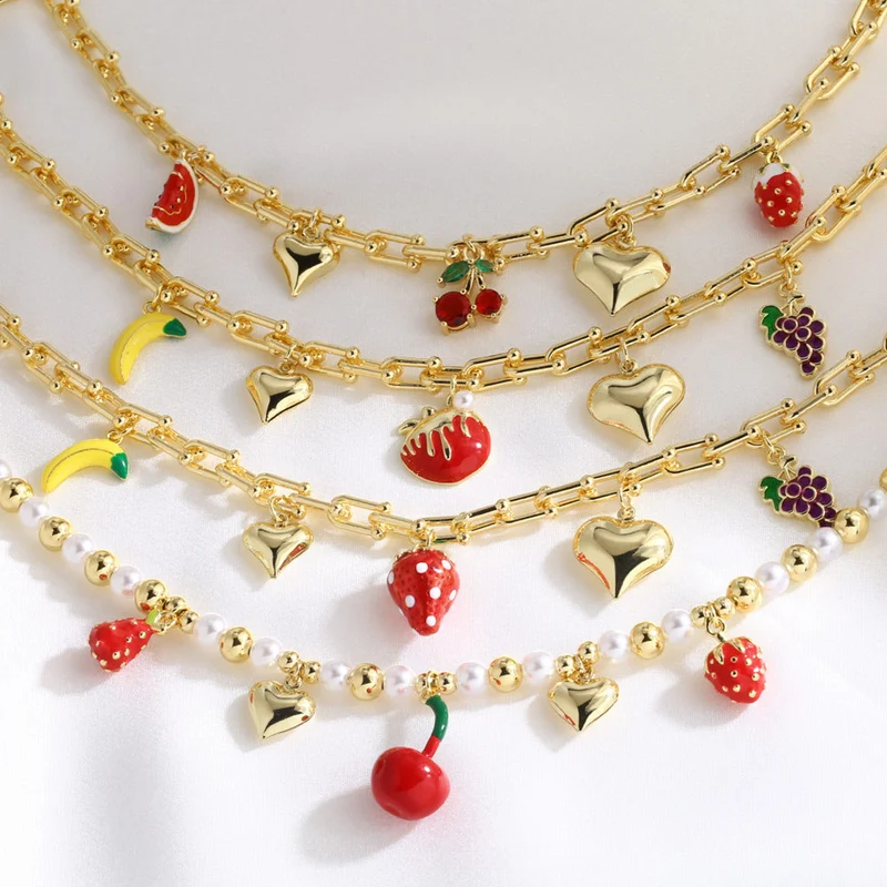 Clearance AS jewelry hot sale love fruit strawberry oil drop women's gold-plated clavicle necklace nka093