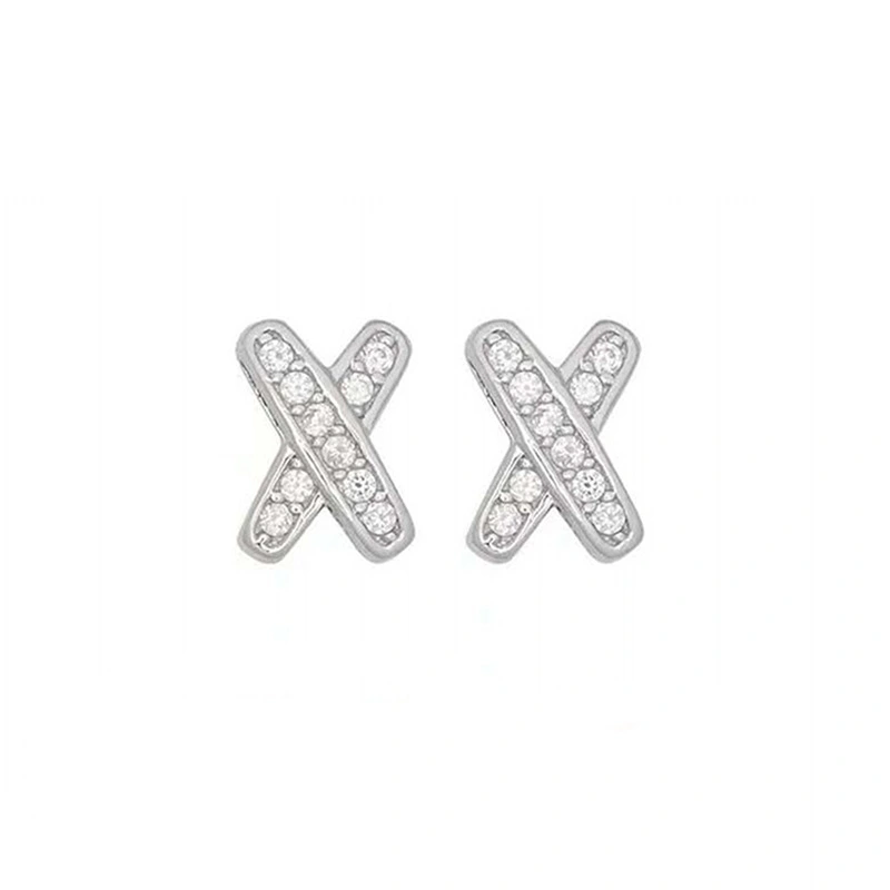 Minimalist cold style zircon X-shaped earrings for women Korean Korean style simple small letter versatile student earrings