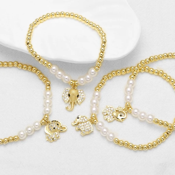 AS jewelry hot selling copper plated real gold animal elephant pendant pearl beaded bracelet hand jewelry female bra59