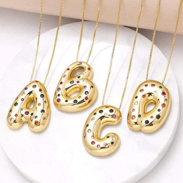 AS jewelry 26 English letters necklace gold-plated inlaid colored zircon clavicle chain nkb070