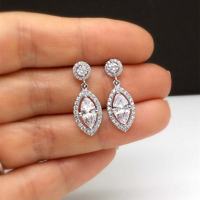 New exquisite earrings inlaid with marquise-shaped zircon earrings for women, commuter style earrings